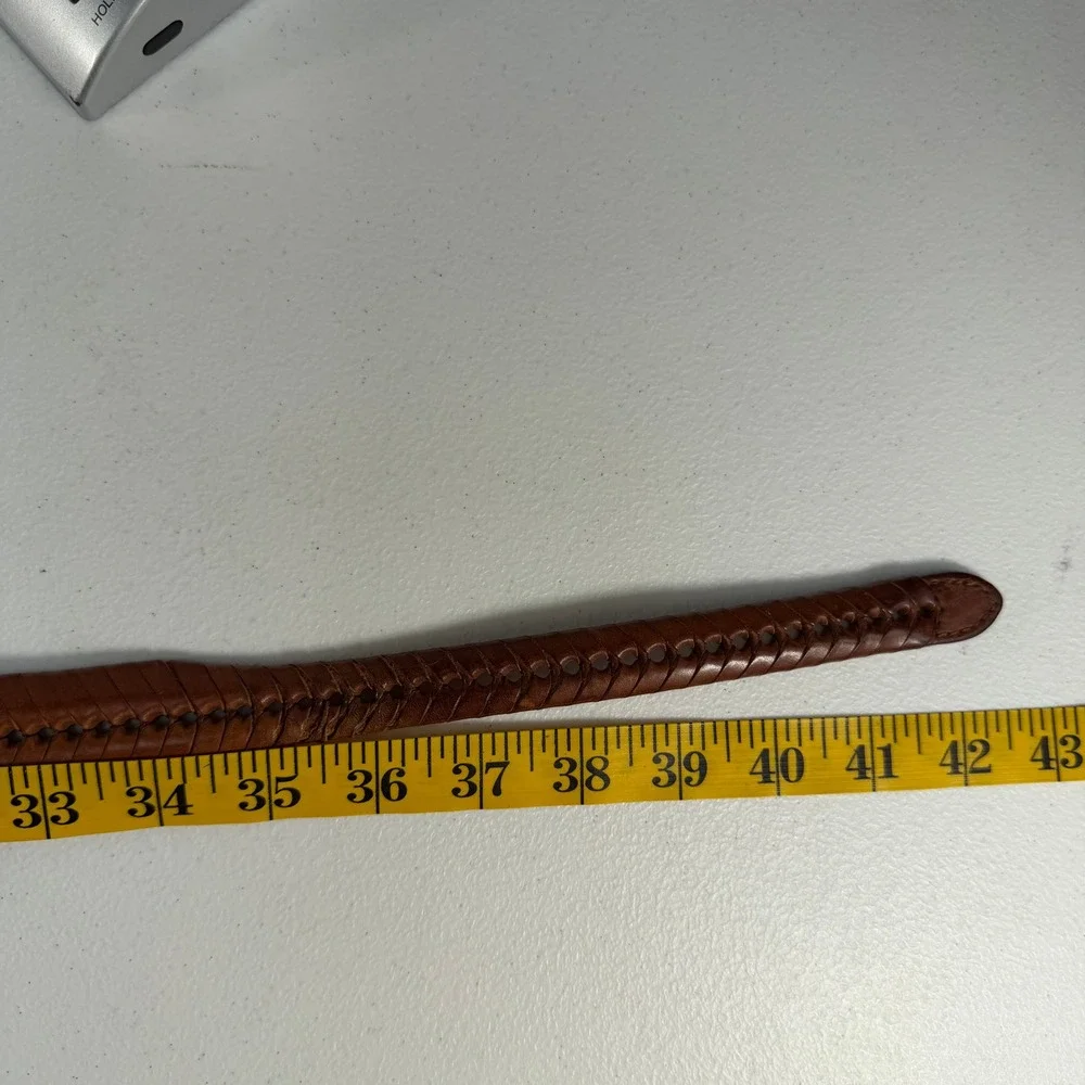 Vtg 90s Sz 36 Leather Belt Western Concho Braided Whipstitch Brown‎ Woven Boho